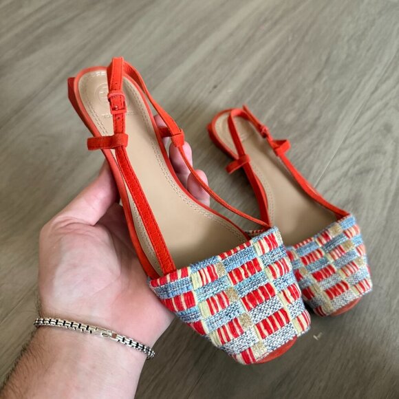 Tory Burch Pietra Tweed Swingback Sandals Size 8 Color Orange - Picture 2 of 6